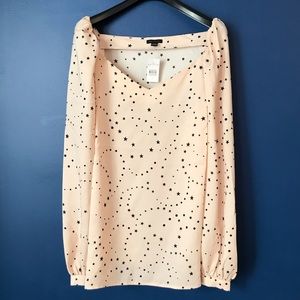 Brand New Ann Taylor Light Pink Stars and Dot Long Sleeve Blouse Size L w/ Tags